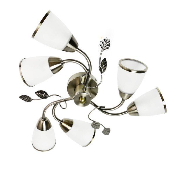 Klassische Deckenleuchte Floral Glas Metall In Bronze Antik BläTter Deckenlampe-image