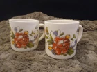 Vtg Pair Arcopal France Coffee Mugs 8oz Painted Floral Milk Glass 3.5" Tea Cup