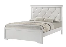 Modern 1pc White Finish Full Size Panel Bed Upholstered Headboard Crystal-Like B