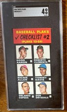 1968 Topps Plaks Checklist 2 SGC 4 VG EX Aaron Mays Clemente Etc