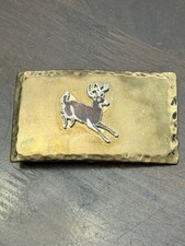 OOAK Vintage Solid Brass Machine Shop Made Belt Buckle w/Enameled Whitetail Deer