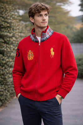 Vintage Polo Ralph Lauren Zip Sweater Red Big Pony Crest Size XL