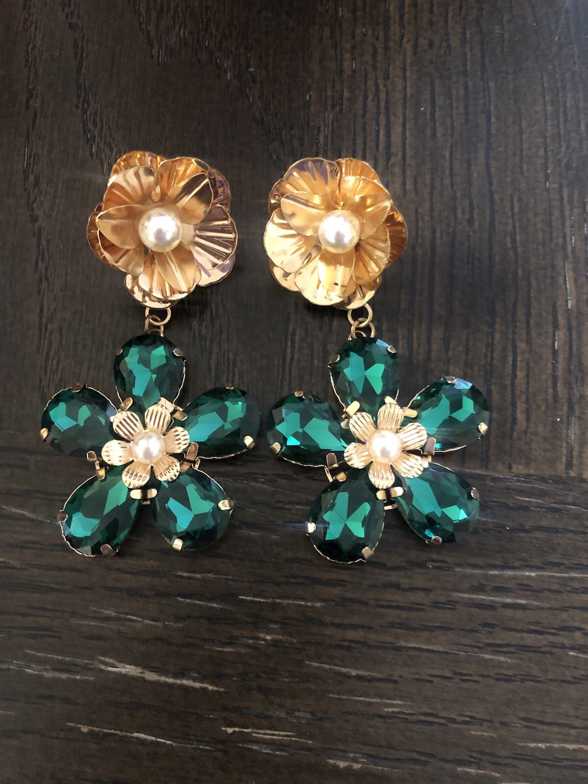 Statement Pierced Dangle Drop Earrings Flowers Bo… - image 2