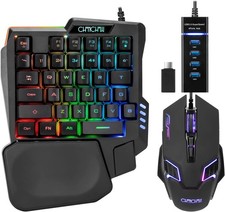 One Handed Half Keyboard Mouse USB Spilitter Type-C Adapter Gaming Combo with...