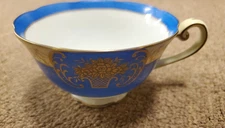 Woodville China teacup, Made in Japan, blue and white, Gold gilded flowers