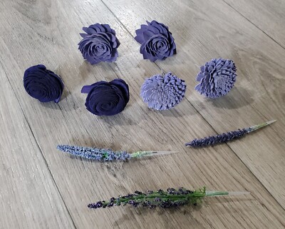 9PC Purple Lavender Wedding Cake Flower Set Sola Wood DIY Dessert Birthday Decor