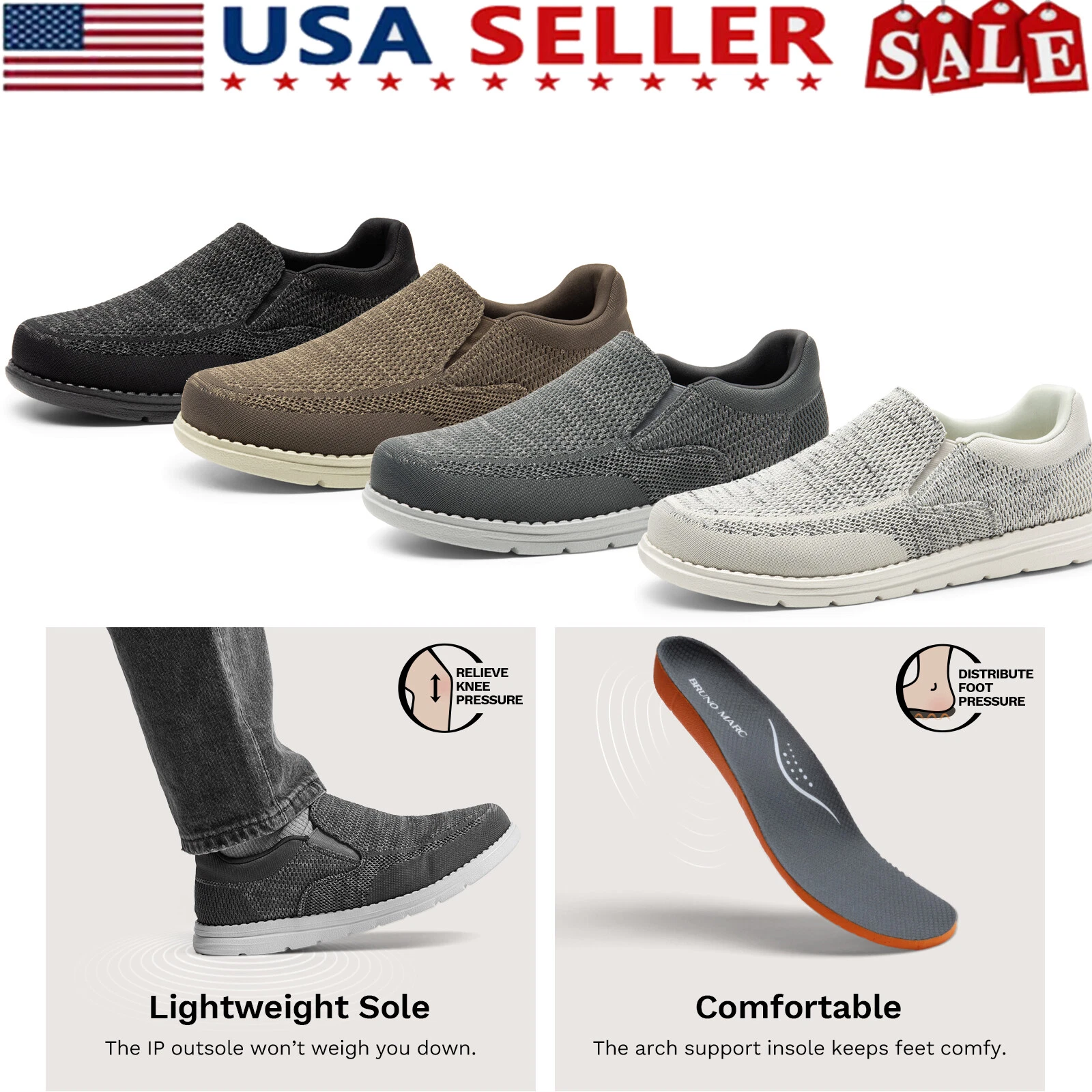 Bruno Marc Men's Loafers Casual Lightweight Stretch Shoes Arch Support Pull-On