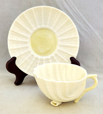 Belleek NEPTUNE YELLOW Porcelain 6th Mark Ribbd Bdr Shell Belleek NEPTUNE YELLOW Porcelain 6th Mark Ribbd Bdr Shell