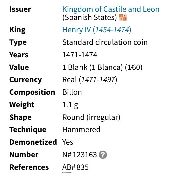 Medieval Kingdom Of Castile and Leon Coin 1471-1474 Blanca Spanish States Rare - Image 3 of 4