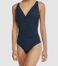  168 Jets Women's Blue Deep-V Cross-Front One-Piece Swimsuit Size AU 12 US 8