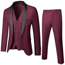Men Suit Set Wedding Eveing Dress 3 Pieces Jacket Pants Vest Slim Fit Tuxedo