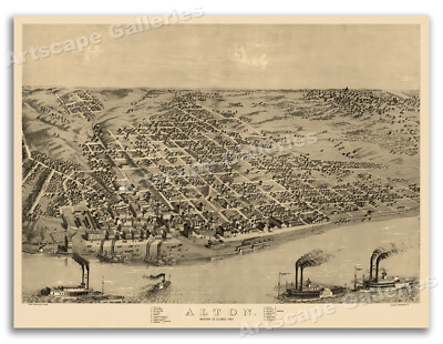 Alton Illinois 1867 Historic Panoramic Town Map - 18x24