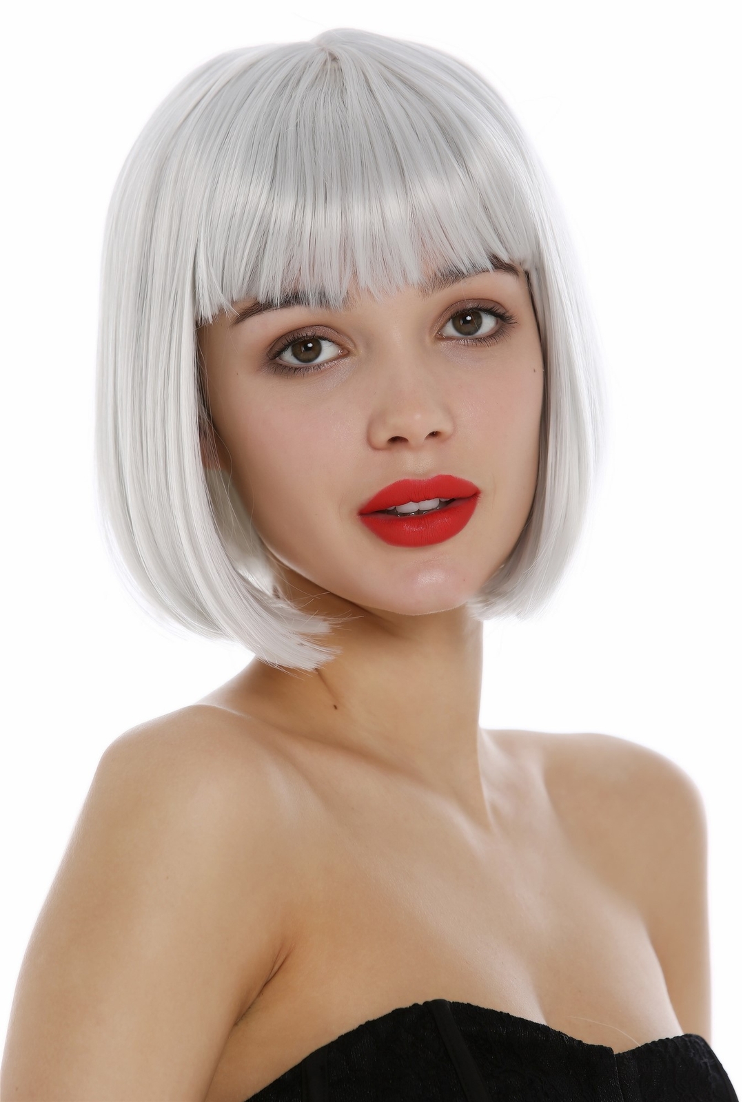 Wig Women Short Bob Bangs Smooth Gray White Gray 7803-001
