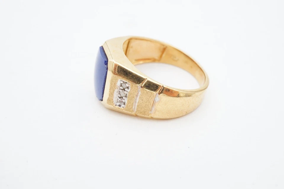 Anillo de oro amarillo de 10k con diamantes y zafiro estrella azul para hombre talla 9 Foto 3 de 4