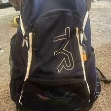 TYR Blue and White Athletic Swim Backpack with Reinforced Straps