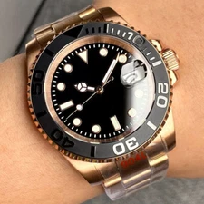 40mm Tandorio Japan NH35A Automatic Mens Watch Black dial Rose golden Case