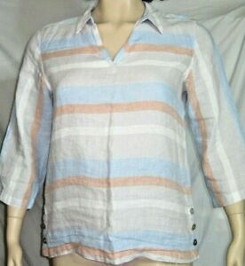 Cynthia Rowley XL 100% Linen Striped Pullover Tunic Top  3/4 Length Sleeves