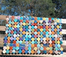 YoYo Quilt 69 X 69 Handmade Grandma Core Hand Sewn Cotton Colorful Patchwork