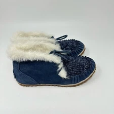 Sorel Out N About Blue Suede & Felt Faux -Shearling Lined Moccasin Women's 6