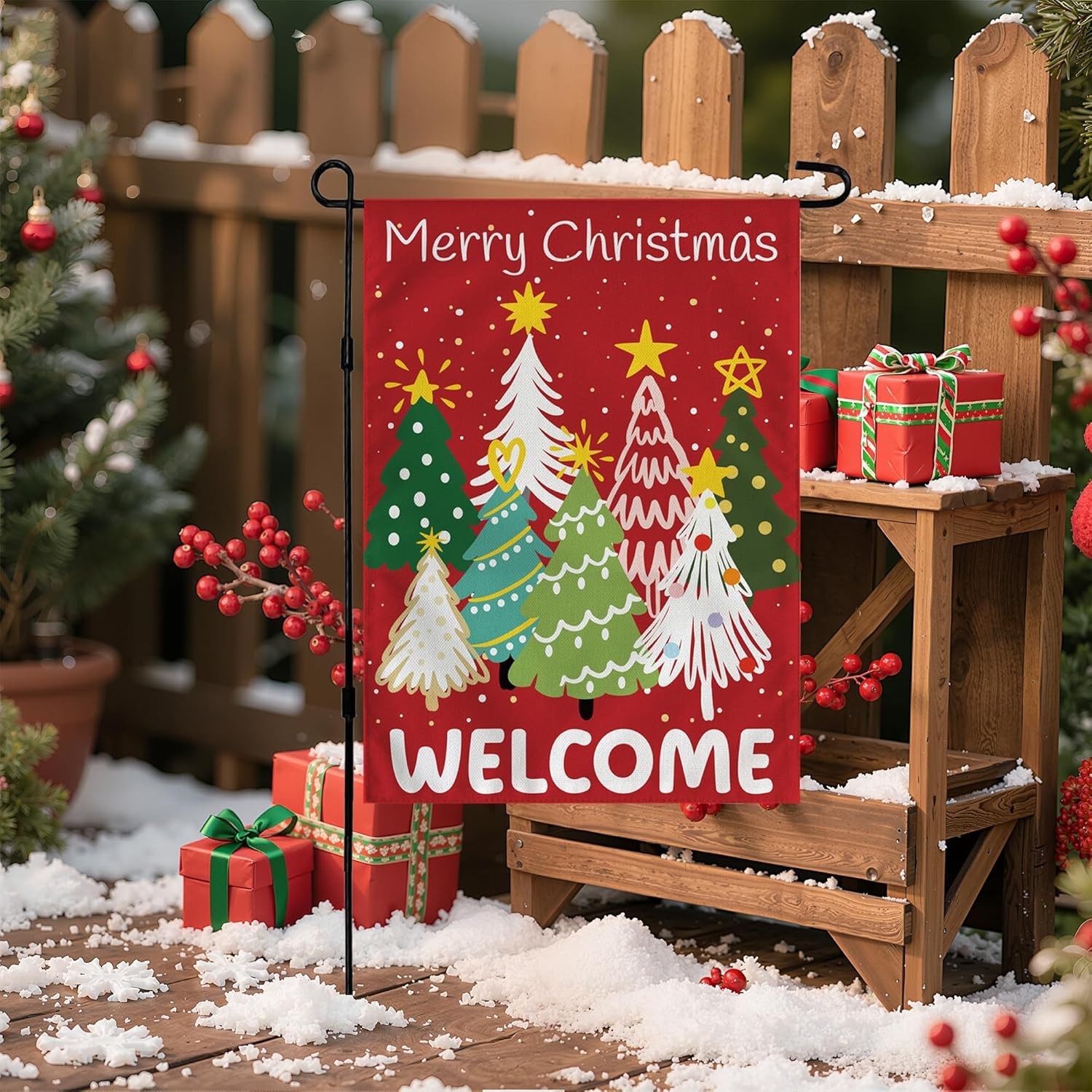 Christmas Decorations Outdoor - Xmas Tree Welcome Garden Flag | Christmas Party 