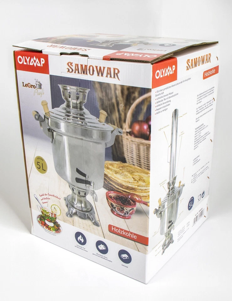 Russo Turco Acciaio Inox Carbone Legno Samowar 5Liter+0,9 L Teiera Bollitore - Immagine 2 di 4