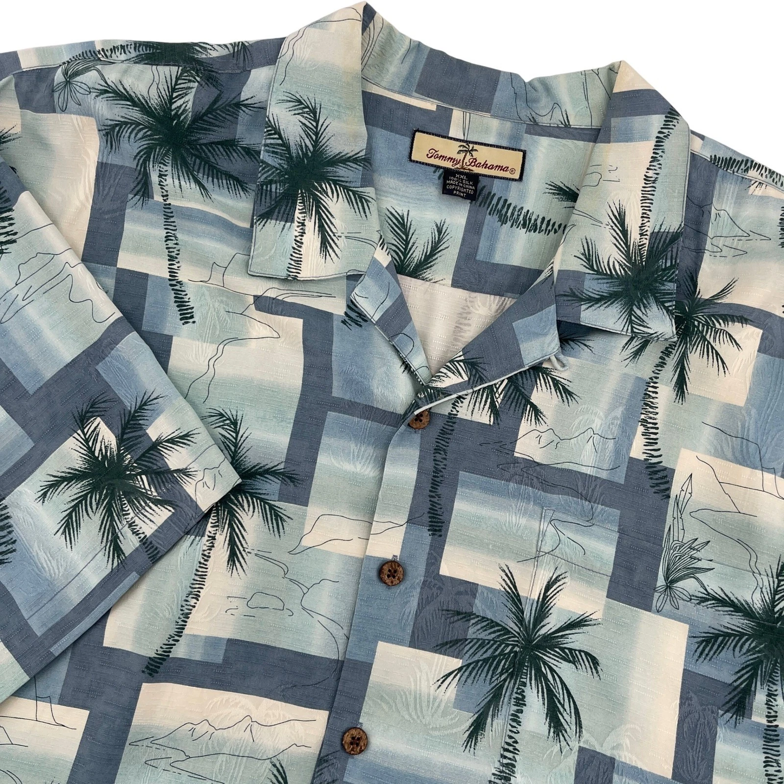Tommy Bahama Mens XXL Silk Aloha Shirt Palm Tree Print Short Sleeve Button Down
