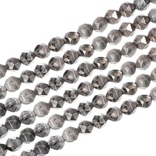 Faceted Polygon Stone, 6 6 mm Natural Faceted Diamond Round Stone, Black