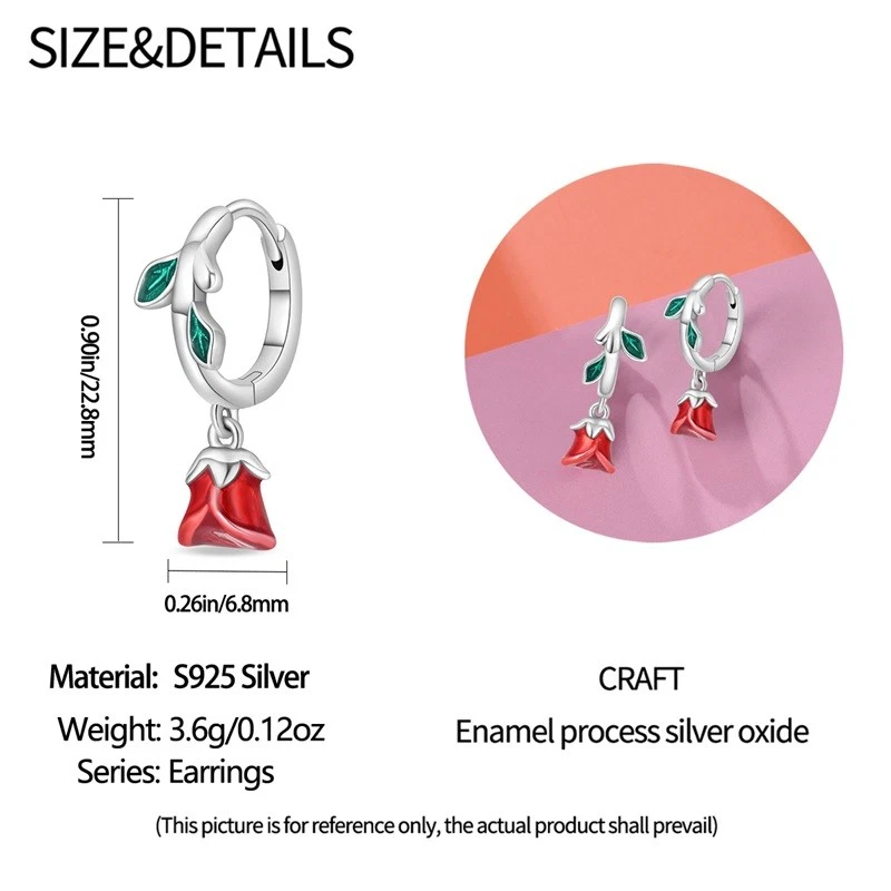 Pendientes colgantes KUNSIR de plata de ley 925 delicados rosas para mujer joyas regalos Foto 3 de 4