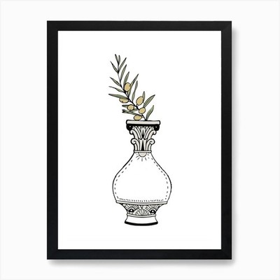 Olivenzweig in Vase Simple Art Pri gerahmt Wandbild Poster Leinwanddruck Bild