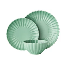 The Pioneer Woman Colette Scallop Green 12-Piece Stoneware Dinnerware Set