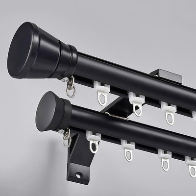 Heavy-Duty Double Curtain Track System with Silent Rollers - 8.5Ft Black