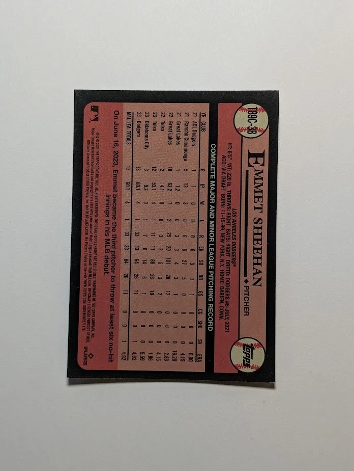 2024 Topps Series 1 #T89C-38 Emmet Sheehan Silver Pack Mojo Chrome Refractor RC - Image 2 of 2