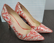 Nine West Jackpot Faux Leather Pointed Toe Pumps Orange Cream Graphic Sz 7M