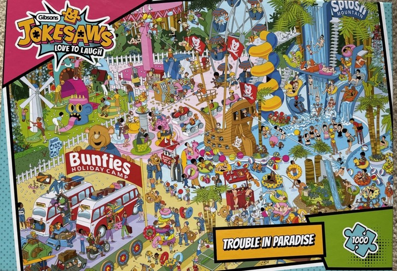 *GIBSONS Jokesaws ^COMPLETE^ Jigsaw Puzzle 1000 Pc Trouble in Paradise TUDOR