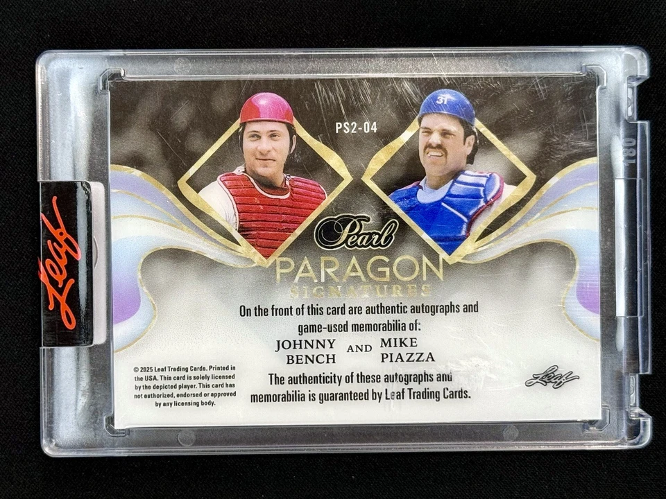 Juego Leaf Pear Paragon Signatures Johnny Bench Mike Piazza 2025 usado #/6 🍕🪑 Foto 2 de 2