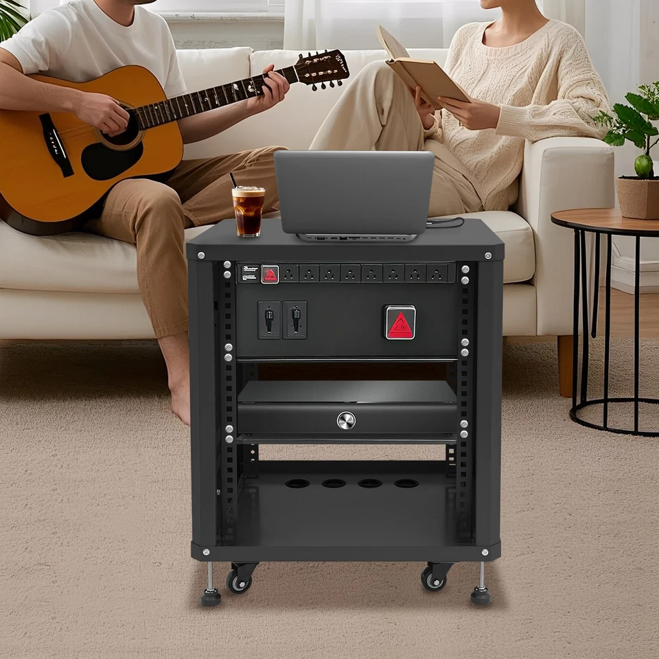 12U AV Rack Stand with Caster Wheels Network Stereo Recording Studio Rack - Image 2 of 4