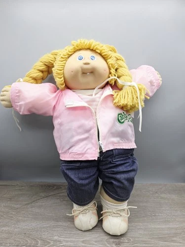 VTG. 1980’s Cabbage Patch Kids Blonde Girl Doll•Pink Windbreaker Outfit•Diaper