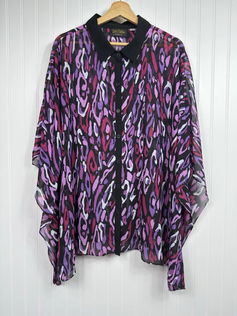 Bob Mackie Wearable Art Plus New Sz 2X Button Blouse Shirt Top Floral Bob Mackie Wearable Art Plus New Sz 2X Button Blouse Shirt Top Floral