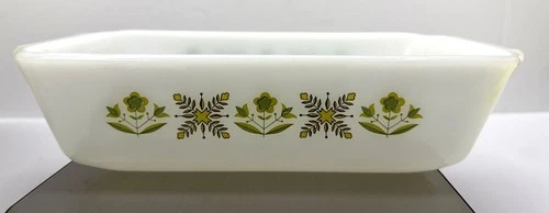 Vintage Anchor Hocking Fire-King Meadow Green Casserole Baking Dish 441 1 Qt