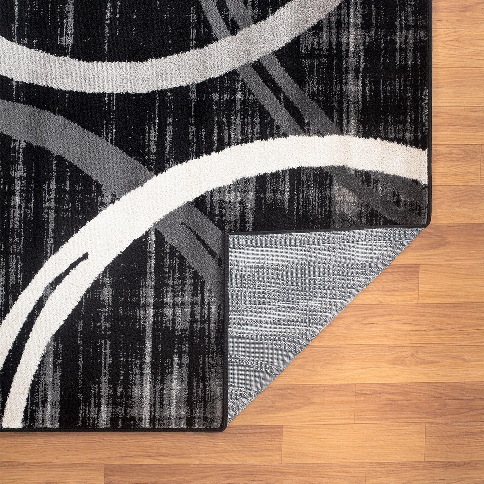 Rugshop Black Rugs Modern Abstract Circles Design Rugs for Living Room 9x12 Rugs - Image 3 of 4