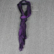 MILEY CYRUS & MAX AZRIA WOMENS Y2K PURPLE BLACK PLAID SHEER FRINGE SCARF 16×72