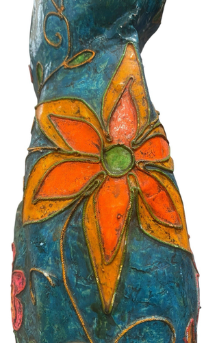 De colección Alto Papel Maché Gato Esculturas Carmona, México Rosa Neón, Azul, Flores 23" - Imagen 20 de 24