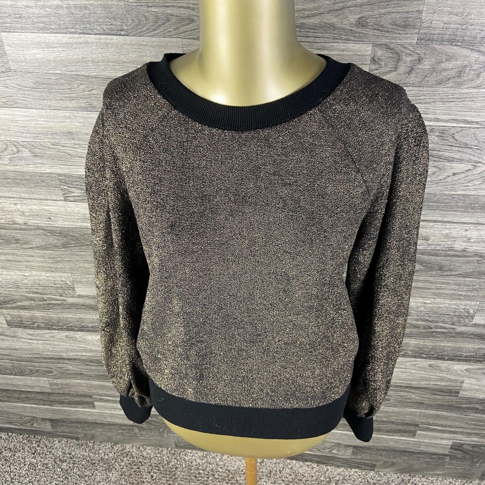 EXPRESS Round Neck Ribbed Pullover Black/Gold Kni… - image 3