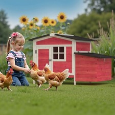 Outdoor Wooden Chicken Coop Hen House Poultry Cage Red with Tray, Ramp  Nesting