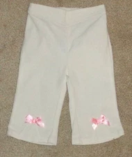 B T Kids Baby Girls White Corduroy Pants Pink Satin Bows Size 6-9 Months NEW 
