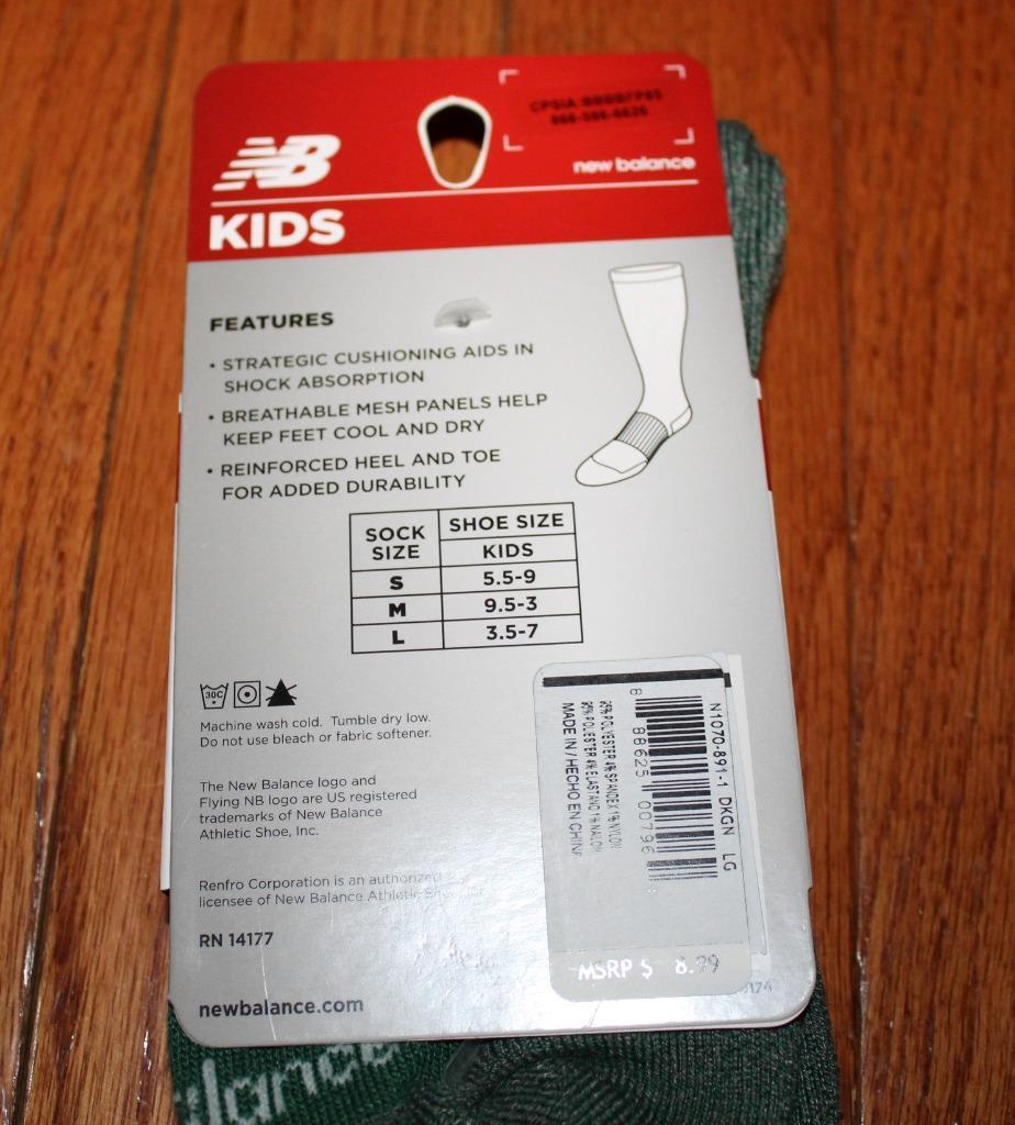 4x KIDS New Balance Sport Stability Fit Support Over Calf Socks DARK GREEN *7J image 5
