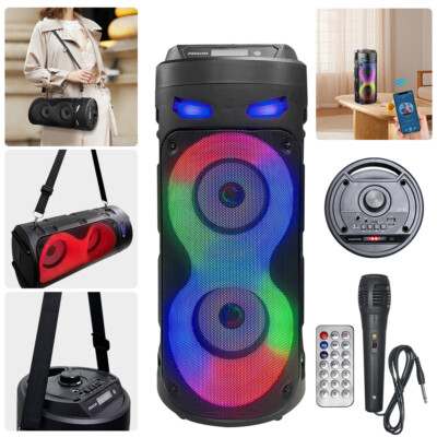 Bluetooth Lautsprecher,Soundbox mit Mikrofon,FM Radio MP3 Musikbox Subwoofer LED