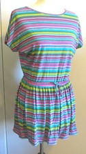 Chaps Shirt Womens Medium Colorful Striped Tunic Retro Rainbow Twee Art Tropical