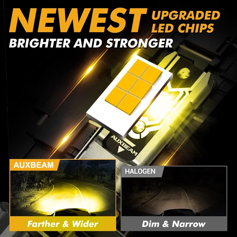 AUXBEAM 9005 9006 LED CANBUS Faros Alto Bajo 3000K Ámbar Súper Brillante Foto 4 de 4