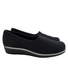 SAS Bliss Tripod Comfort Footbed Wedge Slip-on Loafers-Black Women  s Size 9.5M